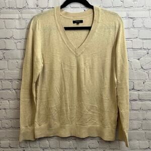 Quince Women's V-Neck Sweater Organic Cotton Cashmere Medium Beige Soft